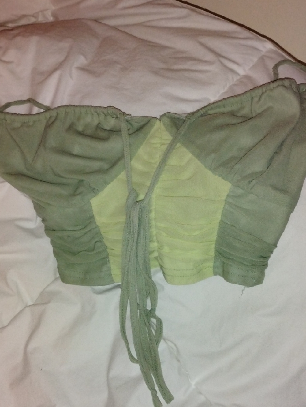 Ruched Olive Green Strapless Crop Top